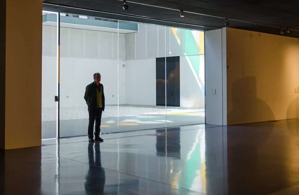 Gallery room inside Centre Pompidou Malaga with modern art exhibition