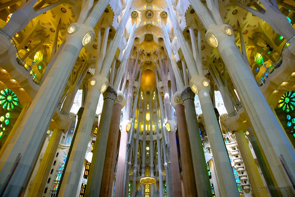 The Interior of the Sagrada Familia in Barcelona, Spain